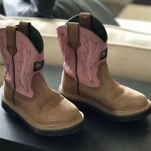 John Deere GIrls Cowboy Boots PInk/Brown Sz. 12